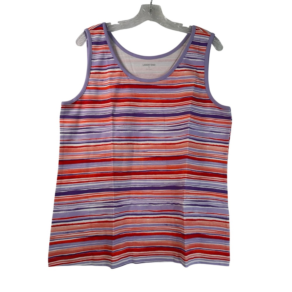 Lands End Womens XL Purple Orange Striped Cotton Scoop Neck Tank Top